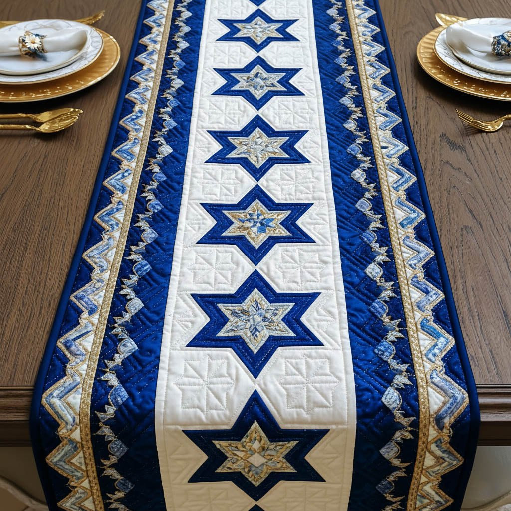Navy Stars on White Panel Table Runner - Made to Order TABLE928