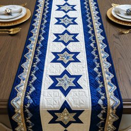 Navy Stars on White Panel Table Runner - Made to Order TABLE928