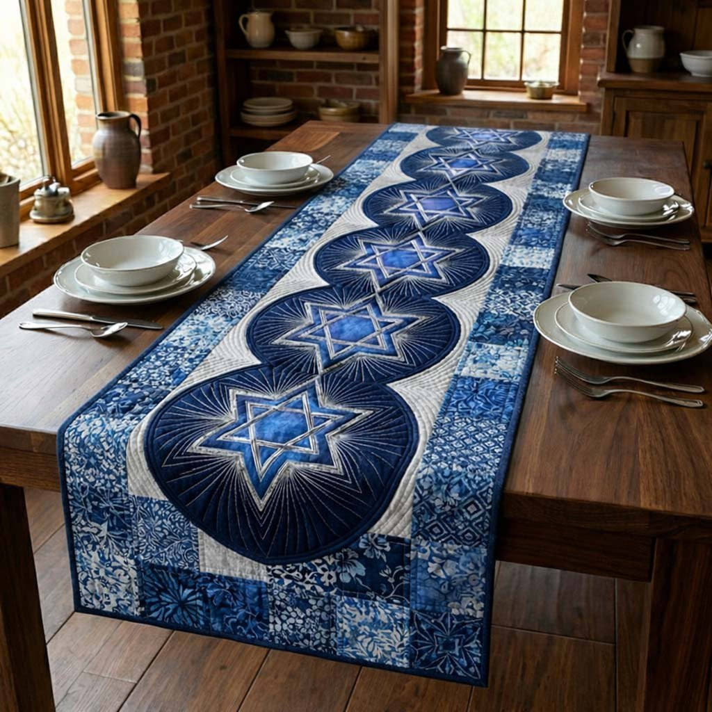 Navy Star Medallions in a Row Table Runner - Made to Order TABLE928