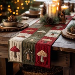 Mushrooms on Cream Patchwork Strip Table Runner - Made to Order TABLE928