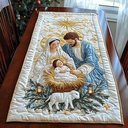 Nativity with Lambs and Lanterns Table Runner - Made to Order TABLE928