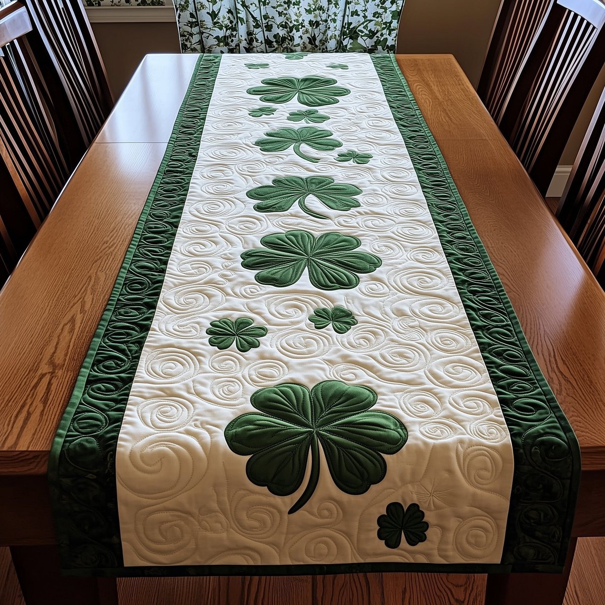 Mixed Shamrocks Falling on Cream Table Runner - Made to Order TABLE928