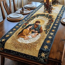 Nativity on Gold with Stars Table Runner - Made to Order TABLE928