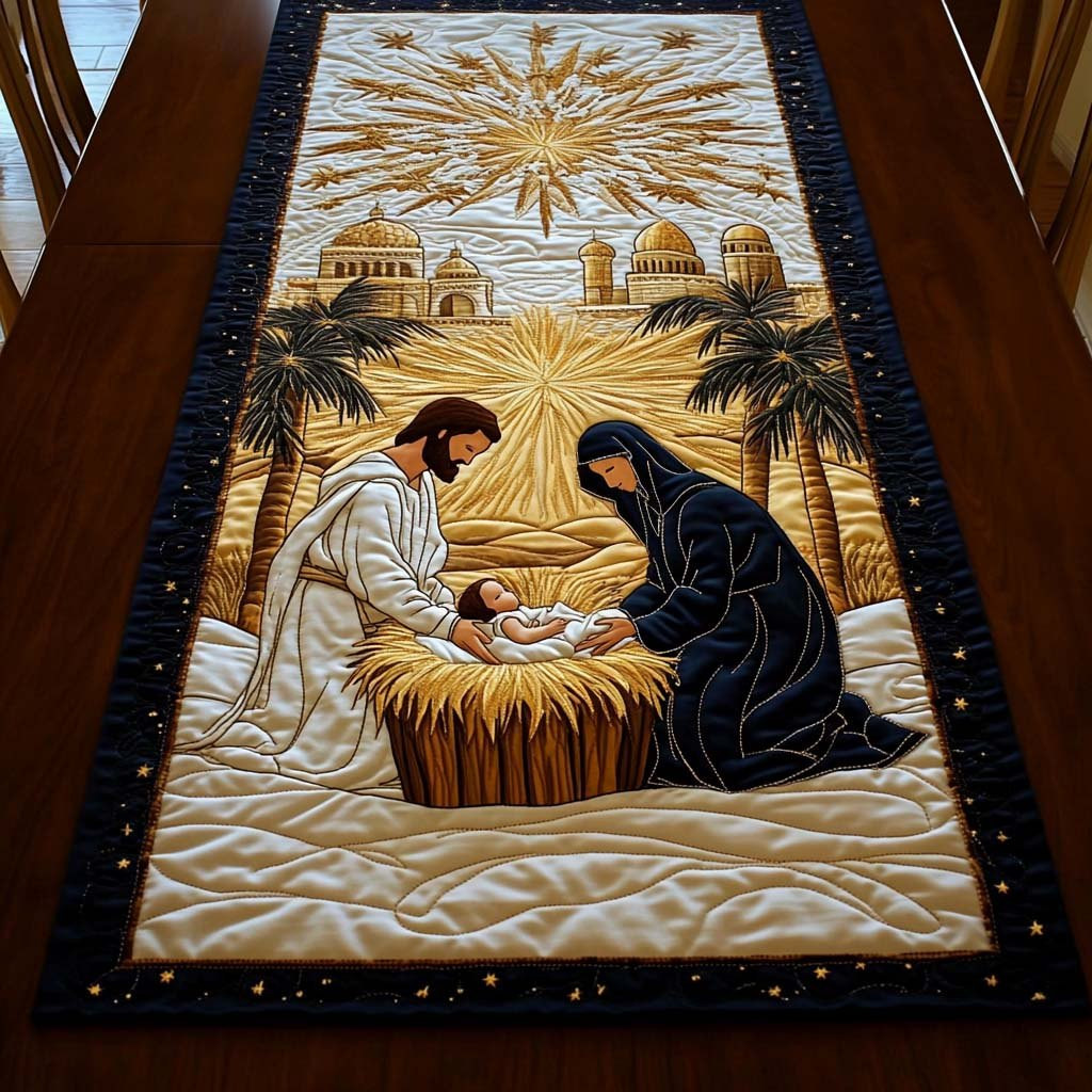 Nativity Scene with Desert Palms Table Runner - Made to Order TABLE928
