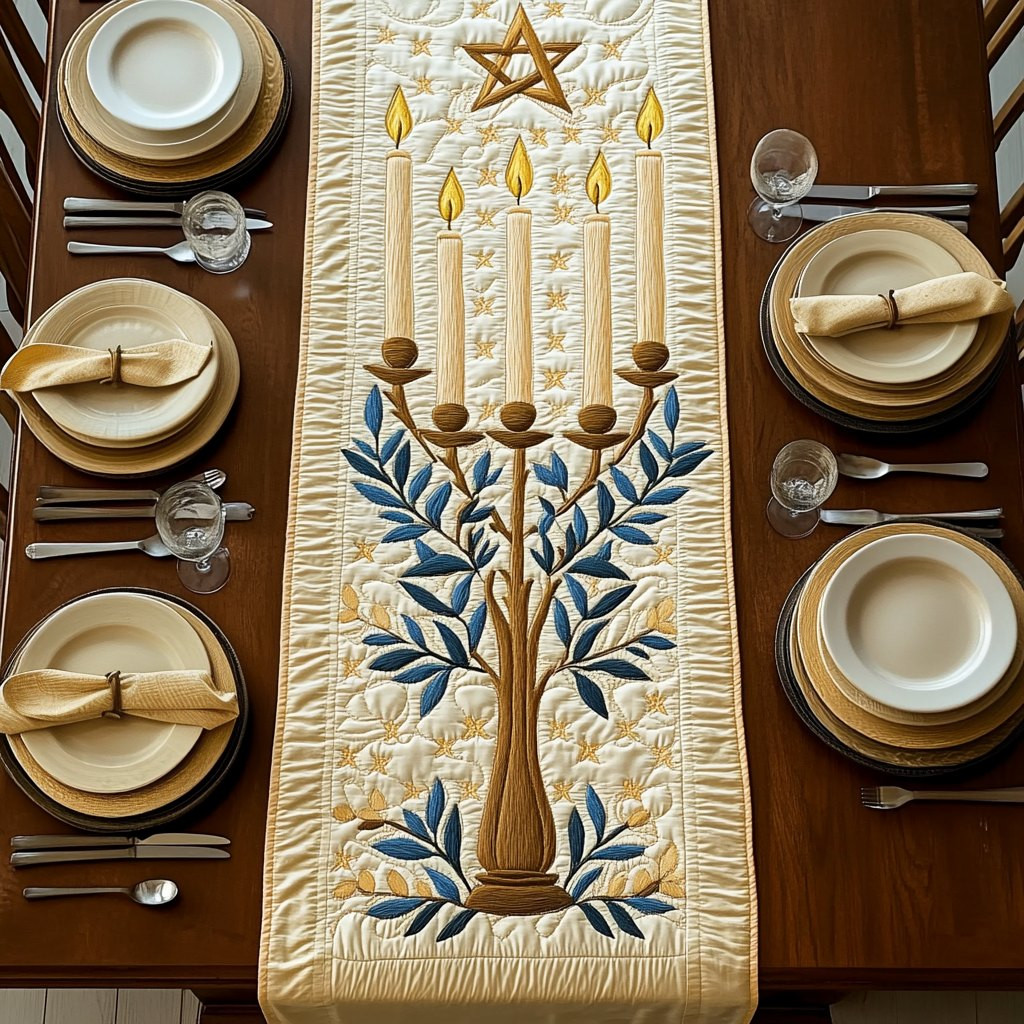 Menorah Tree of Life Cream Table Runner - Made to Order TABLE928