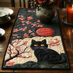 Midnight Sakura Cat Table Runner - Made to Order TABLE928