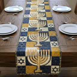 Menorah Blocks in Blue and Gold Table Runner - Made to Order TABLE928