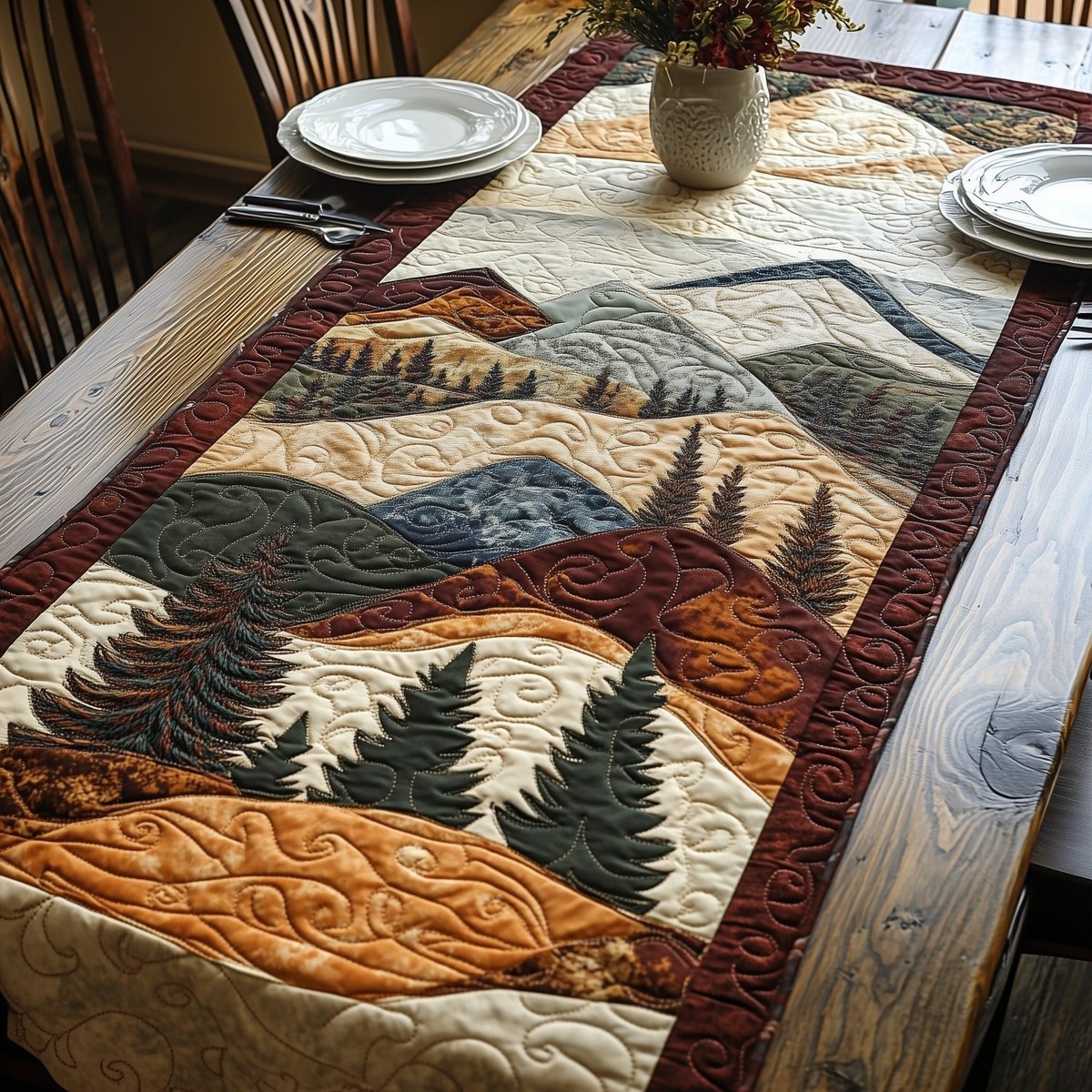 Mountain Ridges with Pine Forest Table Runner - Made to Order TABLE928