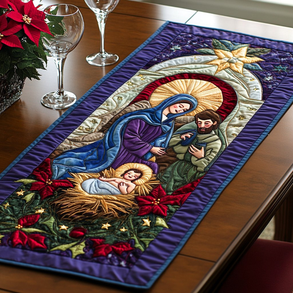 Nativity Arch with Poinsettias Table Runner - Made to Order TABLE928