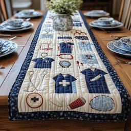 Medical Icons on Navy Floral Border Table Runner - Made to Order TABLE928