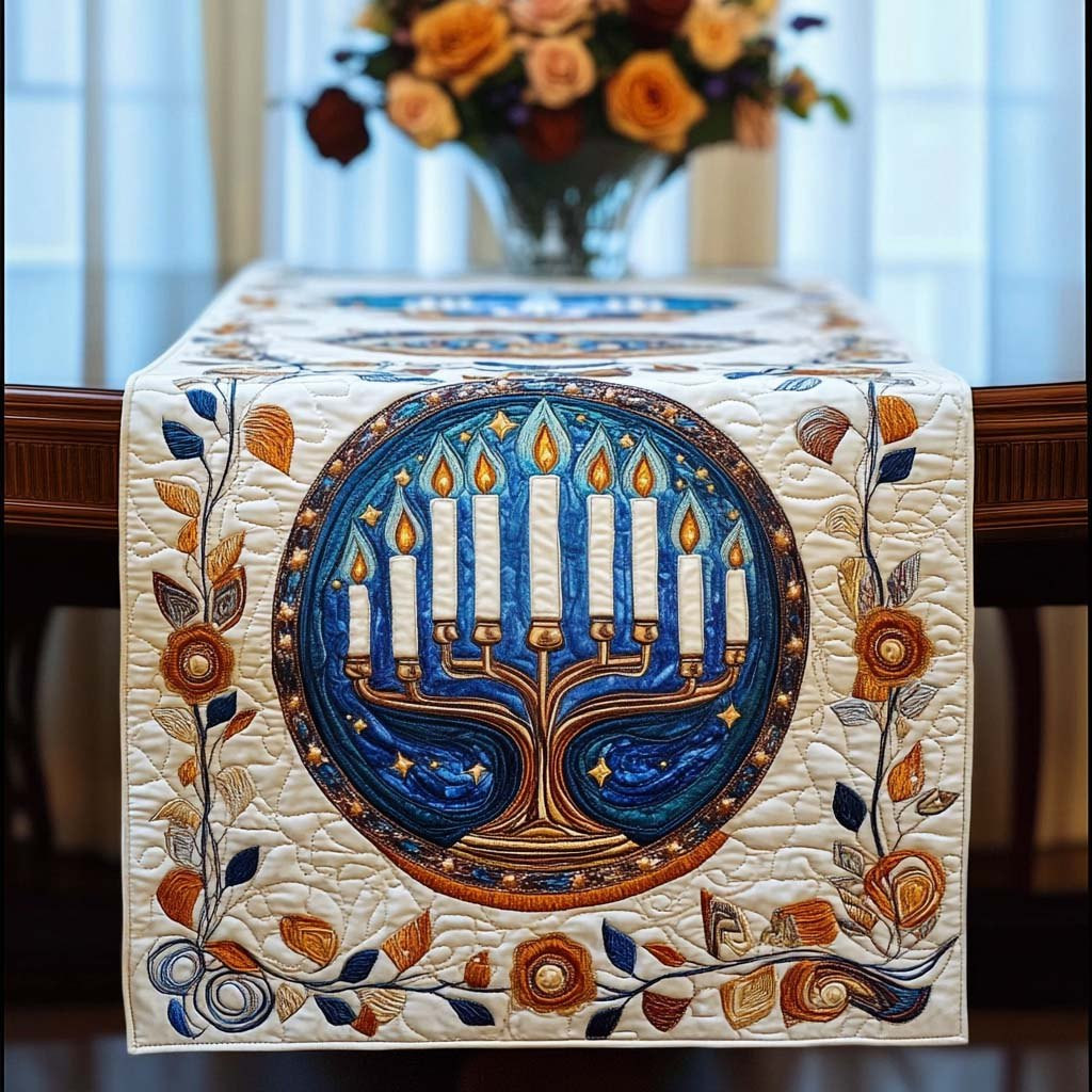 Menorah Medallion on Cream Table Runner - Made to Order TABLE928
