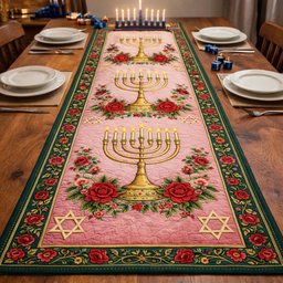 Menorah Rose Blessing Table Runner - Made to Order TABLE928