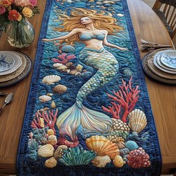 Mermaid Tail Among Shells and Coral Table Runner - Made to Order TABLE928