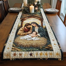 Nativity in the Stable on Cream Table Runner - Made to Order TABLE928