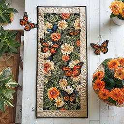 Monarchs with Orange Blossoms on Green Table Runner - Made to Order TABLE928