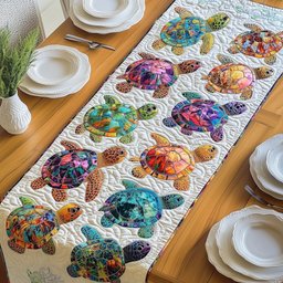 Mosaic Turtles on Cream Panel Table Runner - Made to Order TABLE928