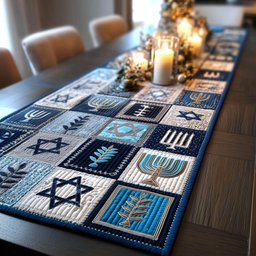 Menorah and Star Blocks in Blue Table Runner - Made to Order TABLE928