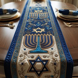 Menorah and Star on Ivory Table Runner - Made to Order TABLE928