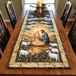 Nativity in Golden Field with Sheep Table Runner - Made to Order TABLE928