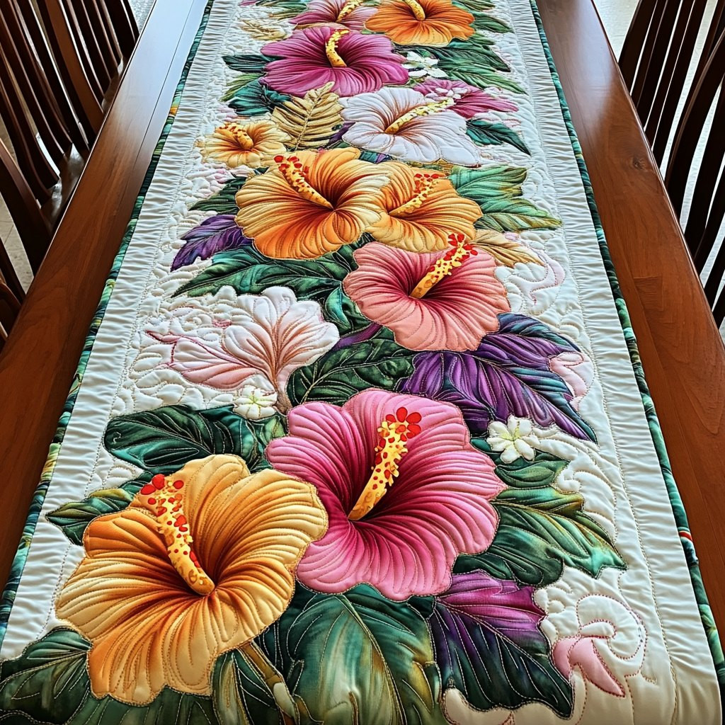 Mixed Hibiscus Bouquet on Cream Table Runner - Made to Order TABLE928