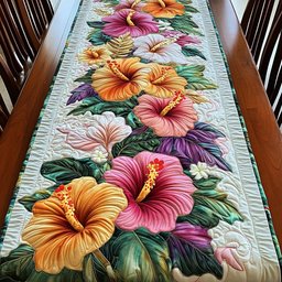 Mixed Hibiscus Bouquet on Cream Table Runner - Made to Order TABLE928