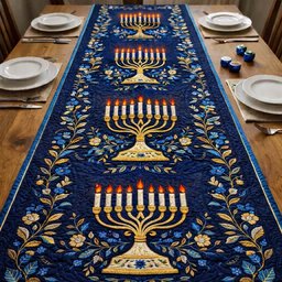 Midnight Menorah Bloom Table Runner - Made to Order TABLE928