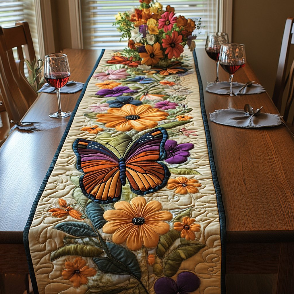 Monarch Butterfly with Orange Blooms Table Runner - Made to Order TABLE928