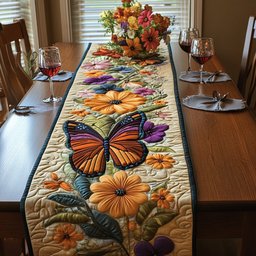 Monarch Butterfly with Orange Blooms Table Runner - Made to Order TABLE928