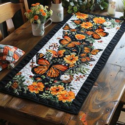 Monarch Butterflies with Golden Blooms Table Runner - Made to Order TABLE928