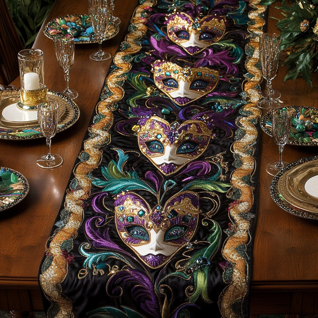 Masquerade Masks in a Heart Table Runner - Made to Order TABLE928