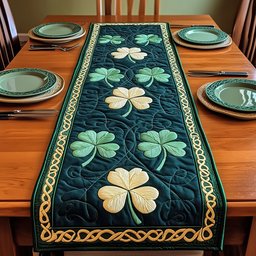 Mint Clover on Teal Panel Table Runner - Made to Order TABLE928
