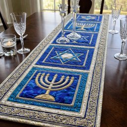 Menorah and Star Framed Panels Table Runner - Made to Order TABLE928