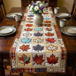 Maple Leaf Blocks on Cream Table Runner - Made to Order TABLE928