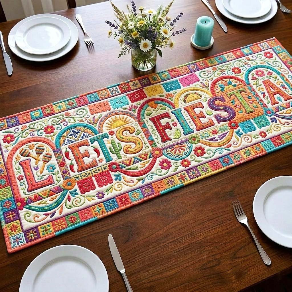 Lets Fiesta on Bright Squares Table Runner - Made to Order TABLE928