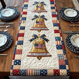 Liberty Bell with American Flag Table Runner - Made to Order TABLE928