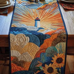 Lighthouse with Sunflowers and Sunrise Sky Table Runner - Made to Order TABLE928