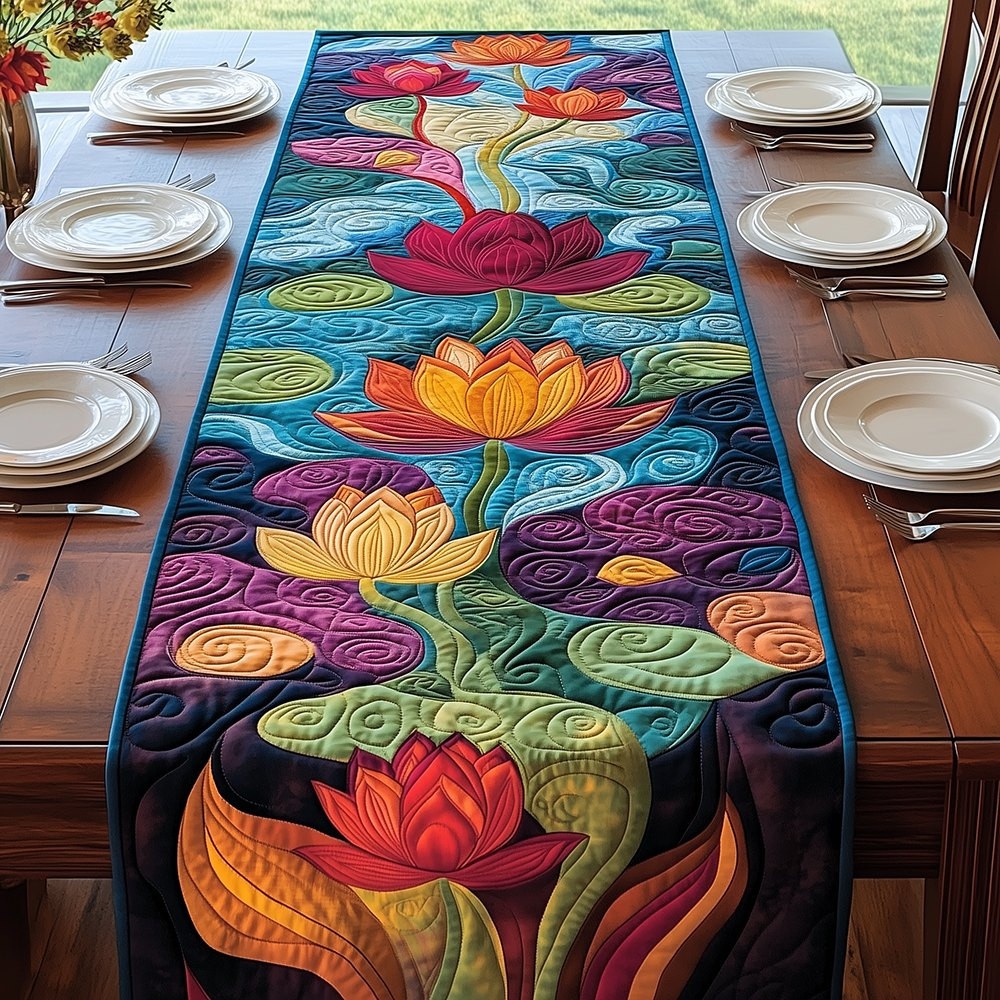 Magenta and Orange Lotus with Lily Pads Table Runner - Made to Order TABLE928