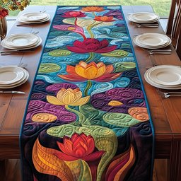 Magenta and Orange Lotus with Lily Pads Table Runner - Made to Order TABLE928
