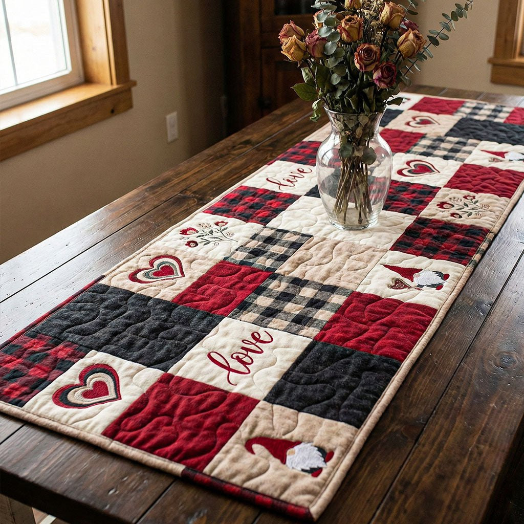 Love Hearts on Red Black Checks Table Runner - Made to Order TABLE928