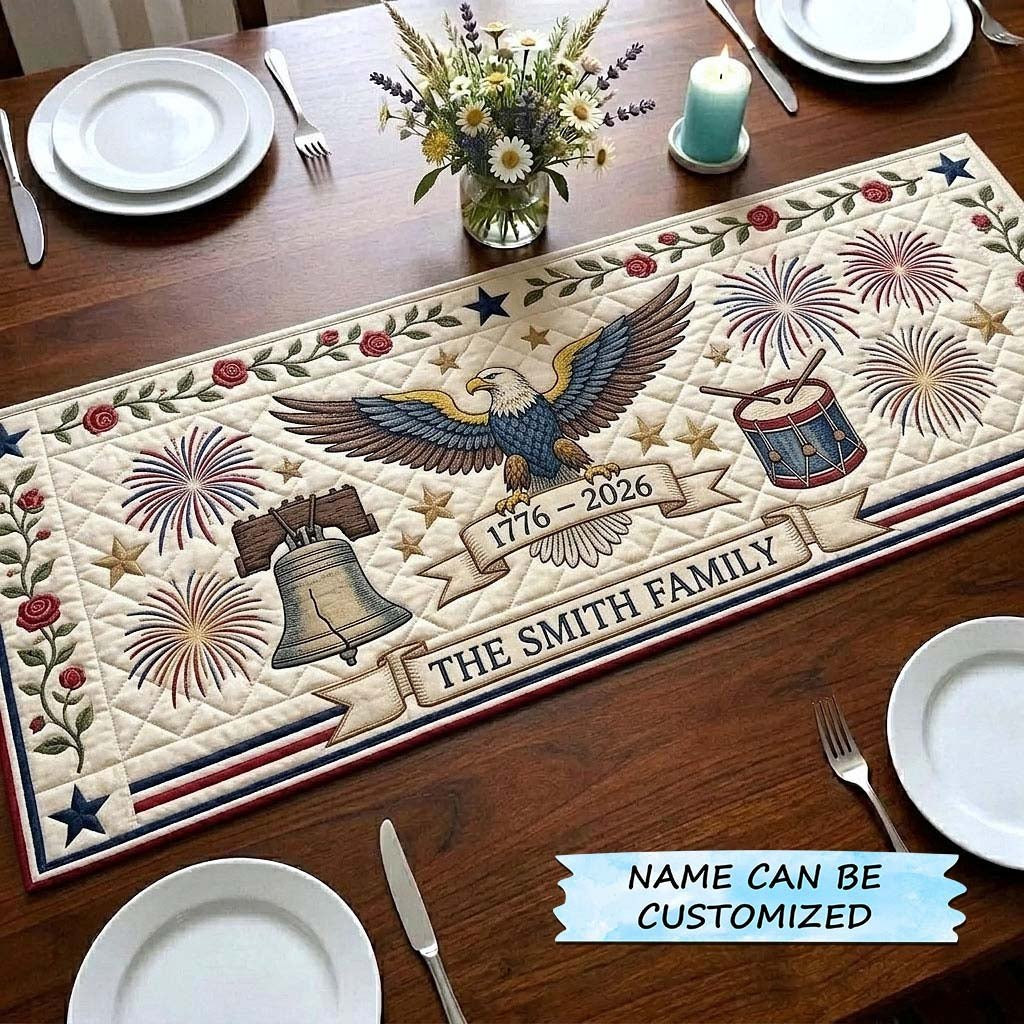 Liberty Bell and Eagle with Fireworks Table Runner - Made to Order TABLE928