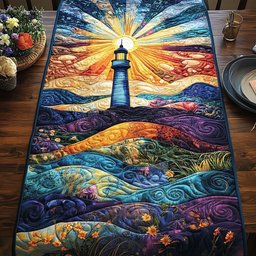 Lighthouse at Sunset Over Violet Waves Table Runner - Made to Order TABLE928