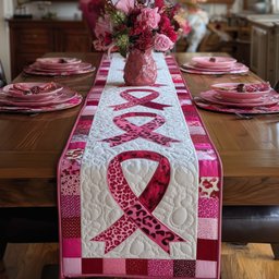 Leopard Print Pink Ribbon Table Runner - Made to Order TABLE928