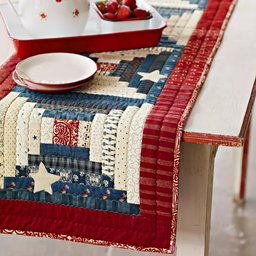 Log Cabin Blocks in Red and Blue Table Runner - Made to Order TABLE928