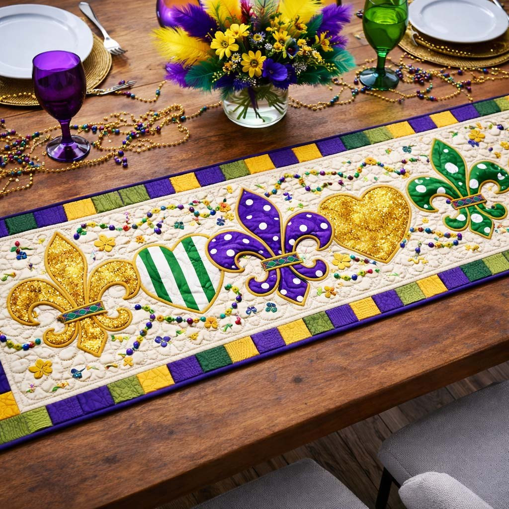 Mardi Gras Hearts Table Runner - Made to Order TABLE928