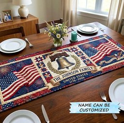 Liberty Bell Between Two Flags Table Runner - Made to Order TABLE928
