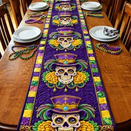 Mardi Gras Skull Table Runner - Made to Order TABLE928