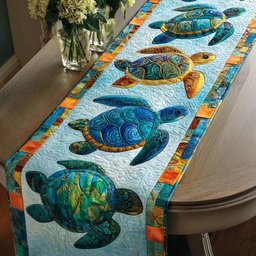 Marbled Turtles on Pale Blue Table Runner - Made to Order TABLE928