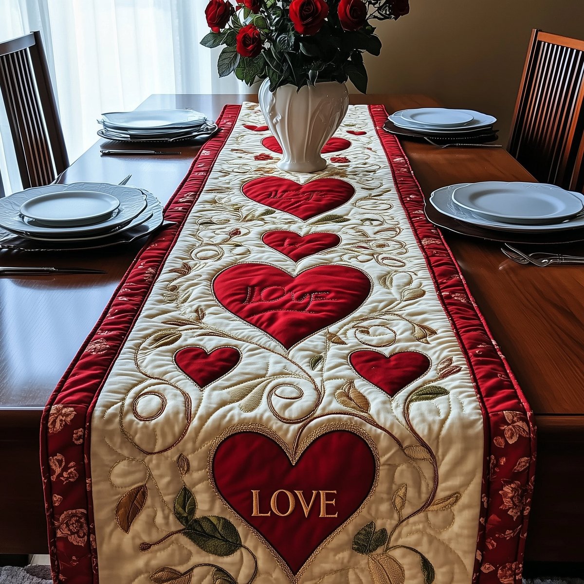Love Heart Above Small Hearts Table Runner - Made to Order TABLE928