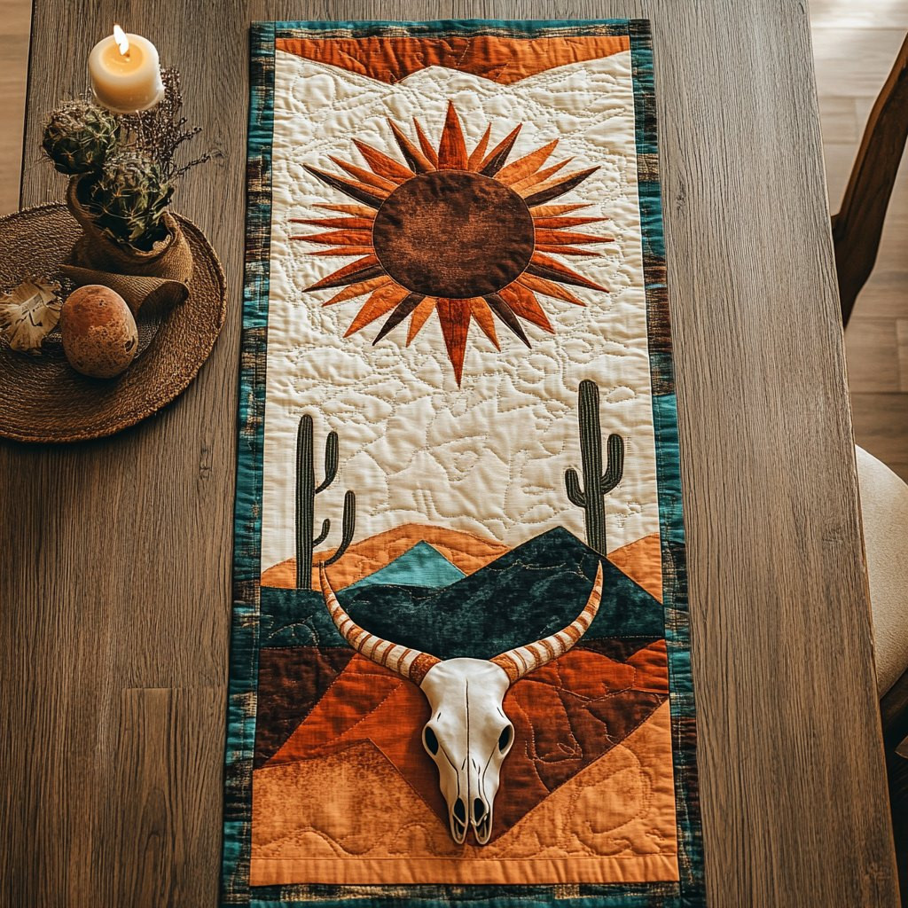 Longhorn Skull in Desert Sunset Table Runner - Made to Order TABLE928