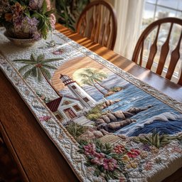 Lighthouse with Palm Trees Table Runner - Made to Order TABLE928